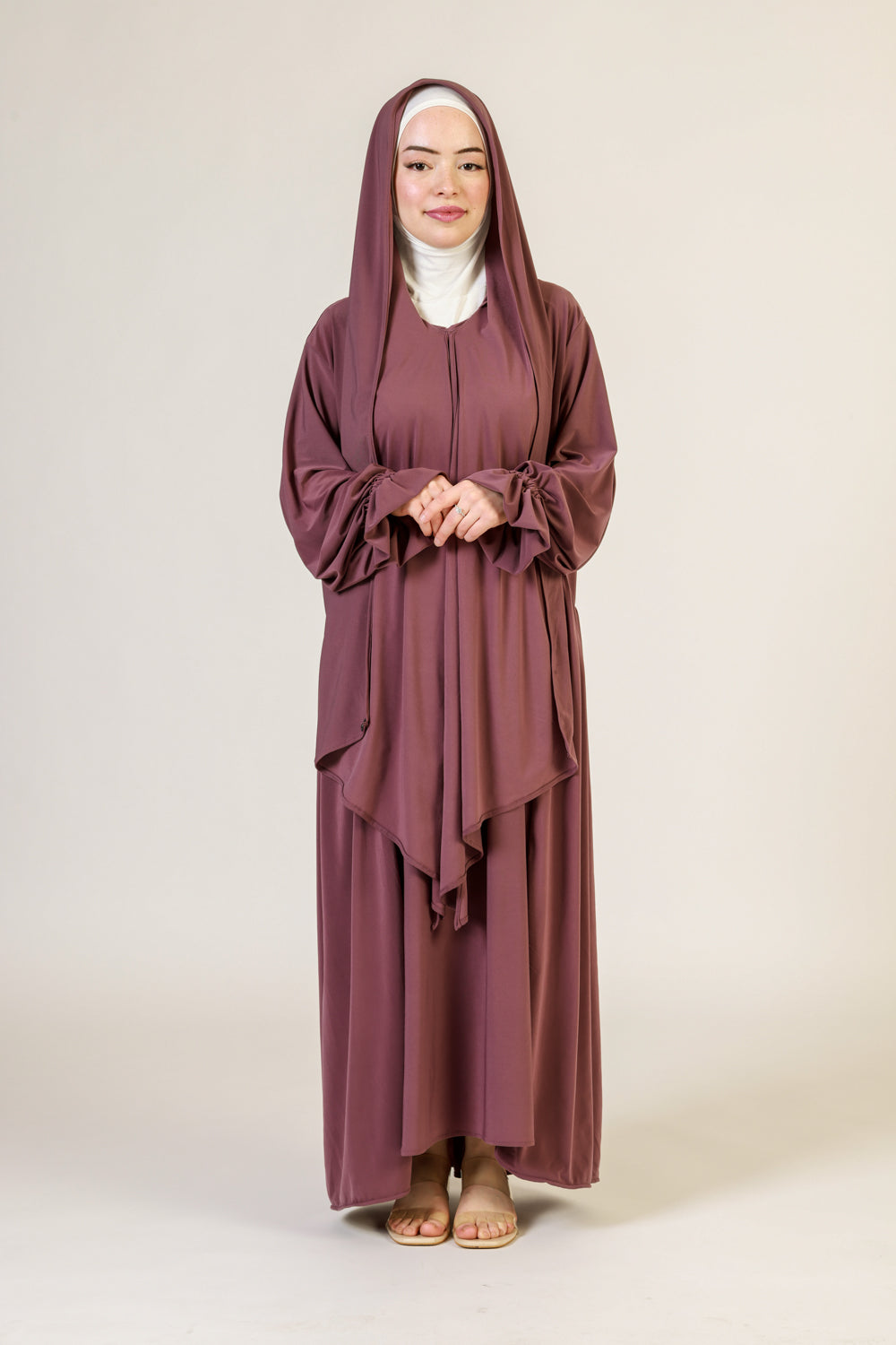 Abaya Nur mit integriertem Hijab, Sandy