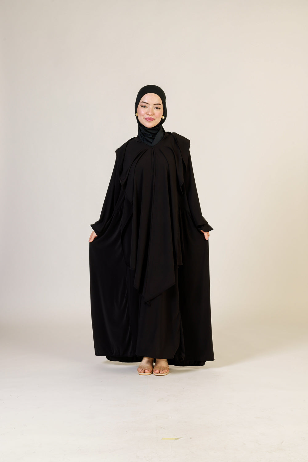 Abaya Nur mit integriertem Hijab, Sandy